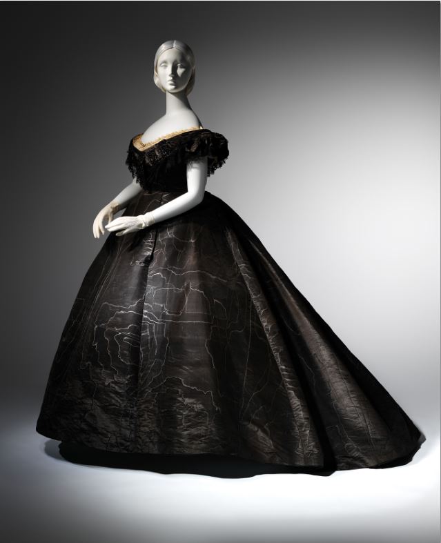 2. Evening Dress, ca. 1861 Black moiré silk, black jet, black lace Lent by Roy Langford (C.I.L.37.1a) Photo: © The Metropolitan Museum of Art, by Karin L. Willis