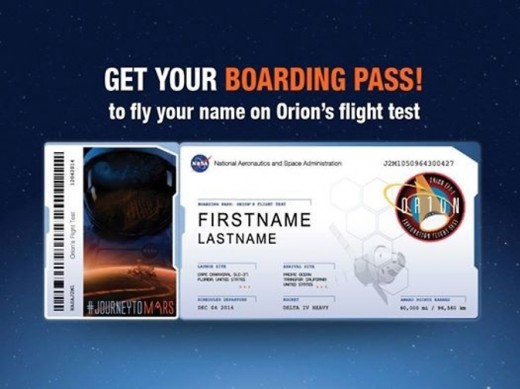 NASA Orion Boarding Pass