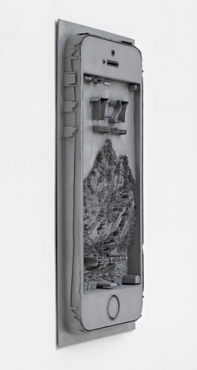 6. Spiros Hadjidjanos Displace (Smartphone), 2014 3D alumide print, aluminum coating 80 x 40 x 4.6 cm Future Gallery